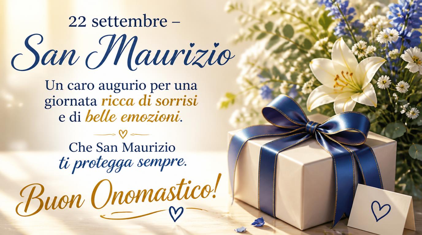 Cartoline di 22 Settembre - 22 settembre – San Maurizio. Un caro augurio per una giornata ricca di sorrisi e di belle emozioni. Che San Maurizio ti protegga sempre. Buon Onomastico!