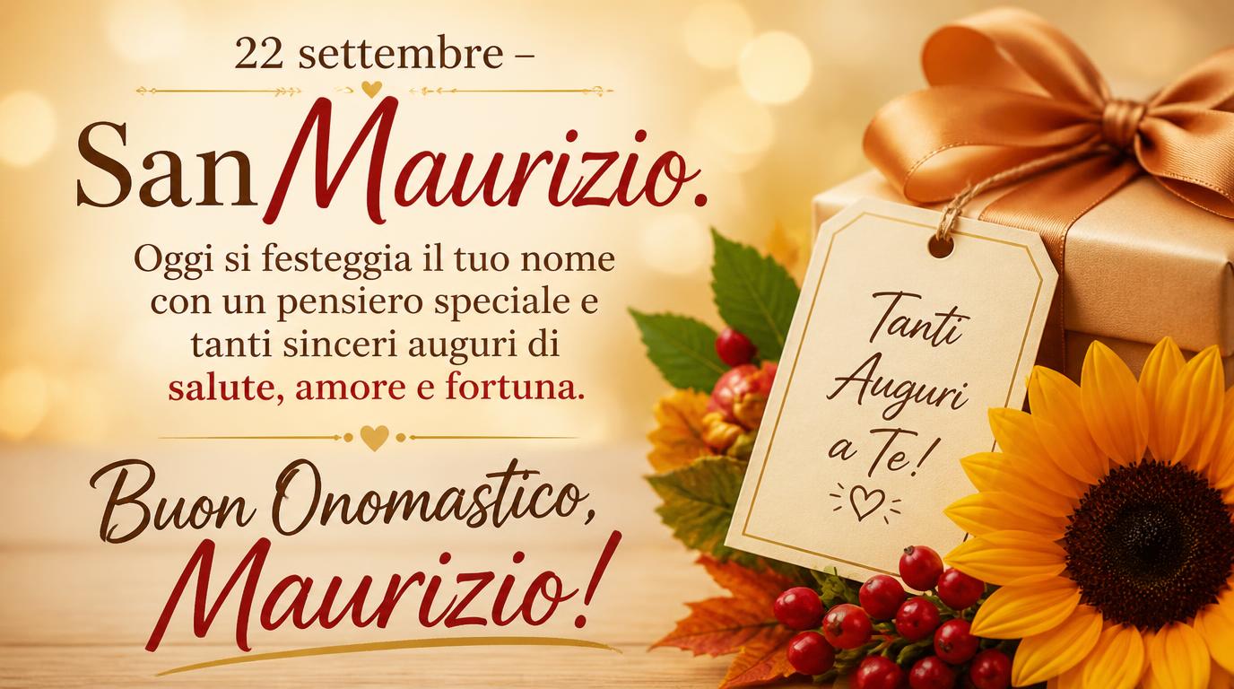 Cartoline di 22 Settembre - 22 settembre – San Maurizio. Oggi si festeggia il tuo nome con un pensiero speciale e tanti sinceri auguri di salute, amore e fortuna. Buon Onomastico, Maurizio!