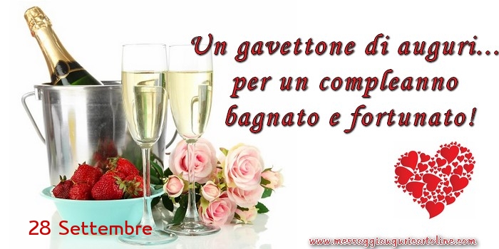 Cartoline di 28 Settembre - 28 Settembre - Un gavettone di auguri... per un compleanno  bagnato e fortunato!