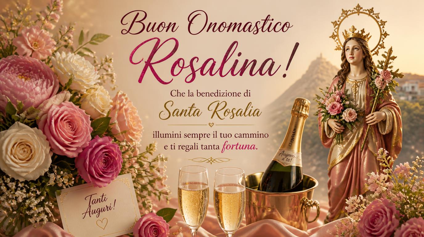 Cartoline di 4 Settembre - Buon Onomastico Rosalina! Che la benedizione di Santa Rosalia illumini sempre il tuo cammino e ti regali tanta fortuna.
