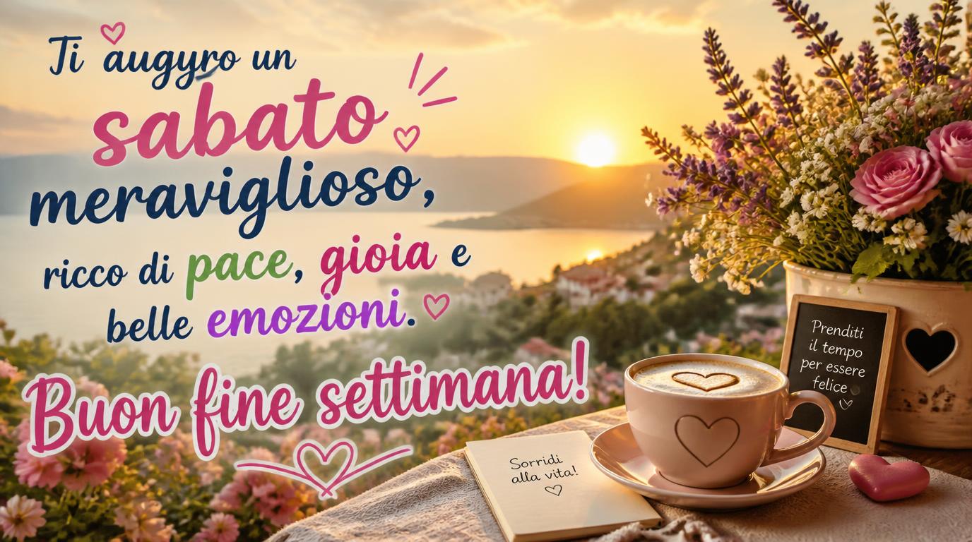 Ti auguro un sabato meraviglioso, ricco di pace, gioia e belle emozioni. Buon fine settimana!