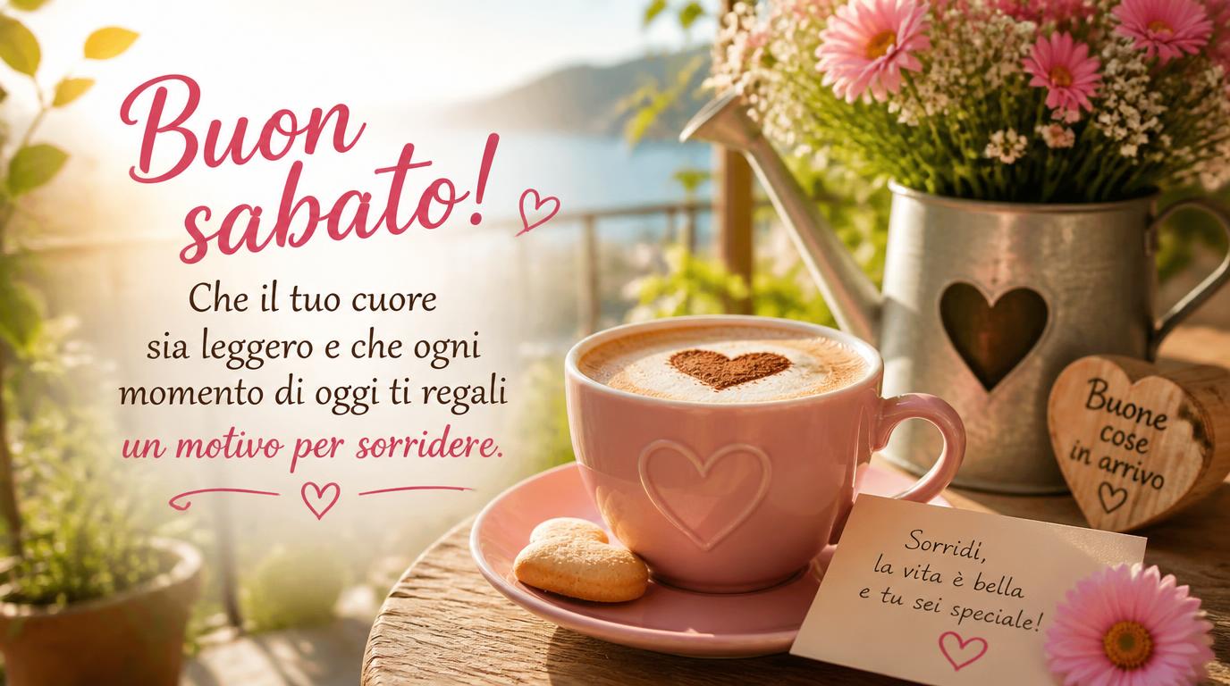 Buon sabato! Che il tuo cuore sia leggero e che ogni momento di oggi ti regali un motivo per sorridere.