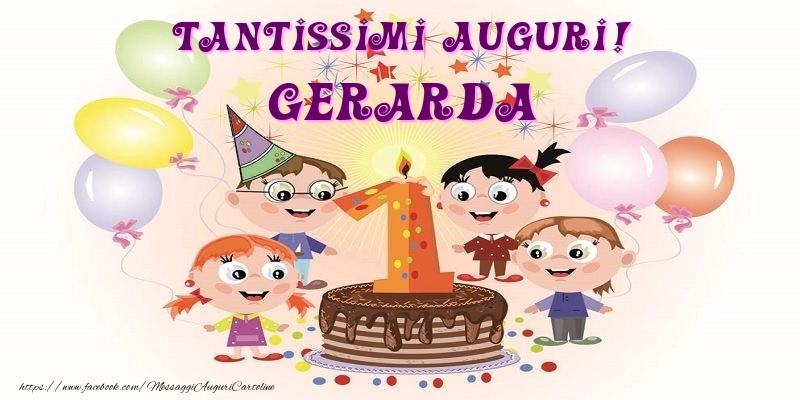 Cartoline per bambini - Animazione & Palloncini & Torta | Tantissimi Auguri! Gerarda