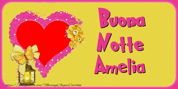 Cartoline di buonanotte - Cuore & Fiori & 1 Foto & Cornice Foto | Buona Notte Amelia