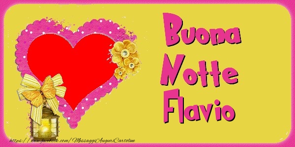 Cartoline di buonanotte - Cuore & Fiori & 1 Foto & Cornice Foto | Buona Notte Flavio