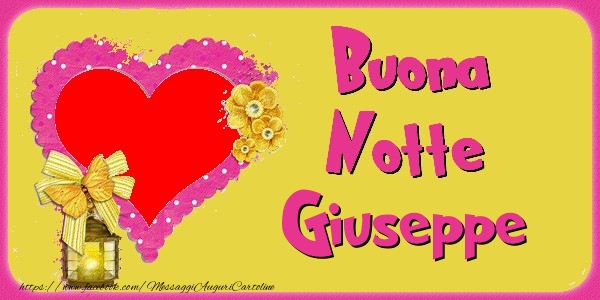 Cartoline di buonanotte - Cuore & Fiori & 1 Foto & Cornice Foto | Buona Notte Giuseppe