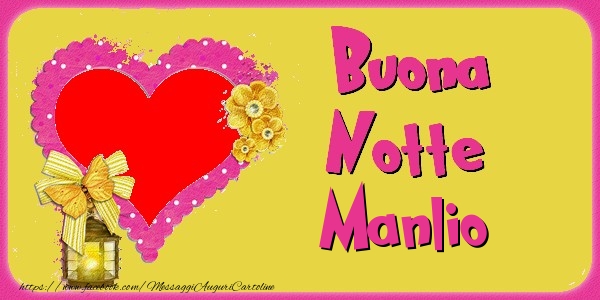 Cartoline di buonanotte - Cuore & Fiori & 1 Foto & Cornice Foto | Buona Notte Manlio