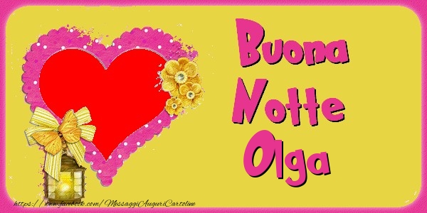 Cartoline di buonanotte - Cuore & Fiori & 1 Foto & Cornice Foto | Buona Notte Olga