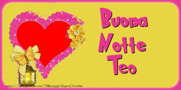 Cartoline di buonanotte - Cuore & Fiori & 1 Foto & Cornice Foto | Buona Notte Teo