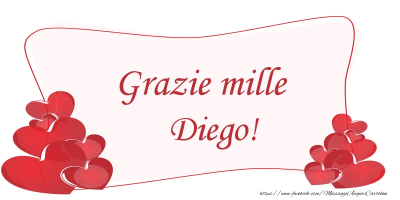 Cartoline di grazie - Cuore | Grazie mille Diego!