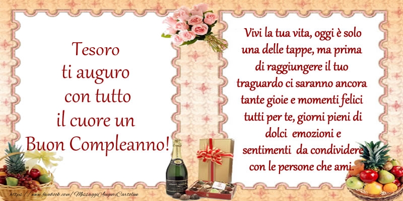 Cartoline di compleanno per Fidanzato - Tesoro ti auguro con tutto il cuore un Buon Compleanno!