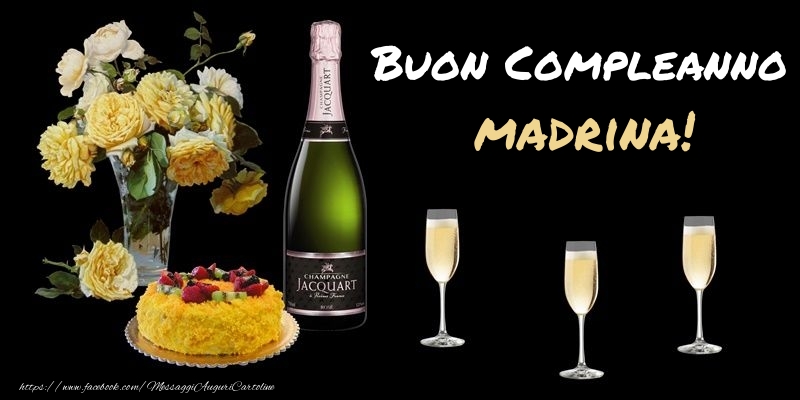 Cartoline di compleanno per Madrina - Fiori e torta per te madrina! Buon Compleanno!