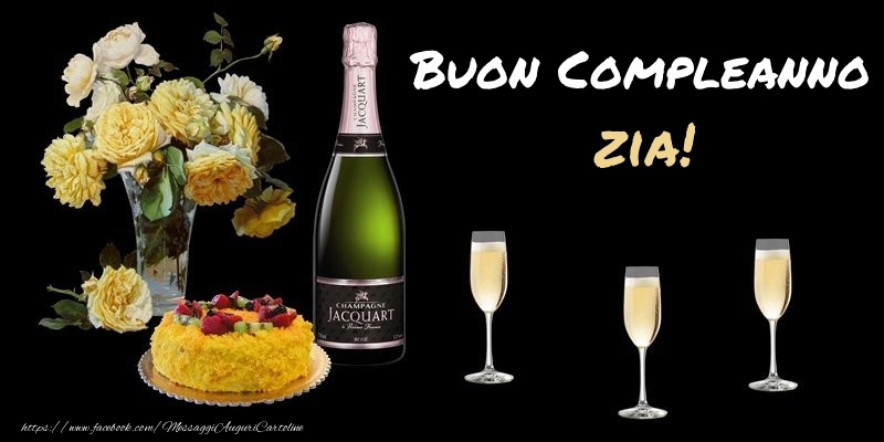 Cartoline di compleanno per Zia - Fiori e torta per te zia! Buon Compleanno!