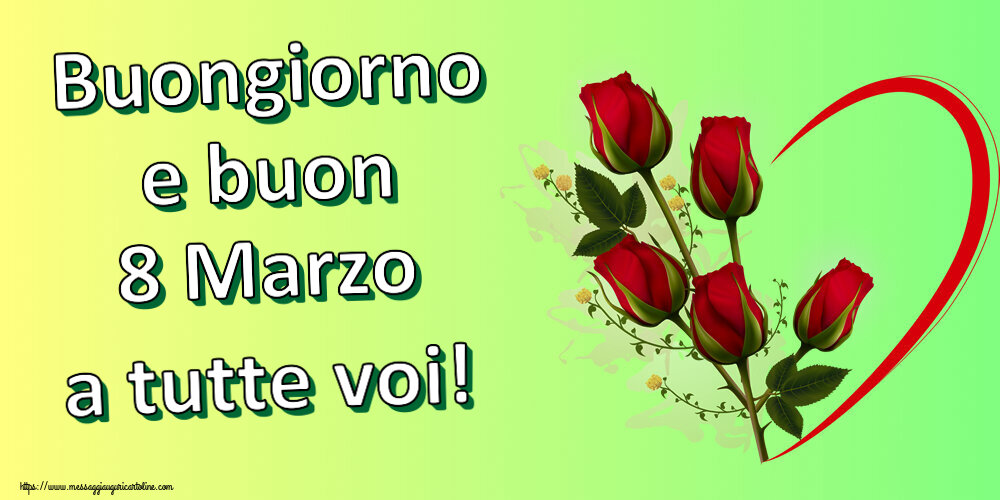 8 Marzo Buongiorno e buon 8 Marzo a tutte voi! ~ 5 rose rosse con cuori