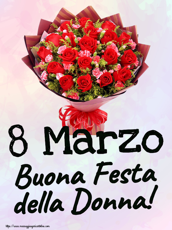 Cartoline di 8 Marzo - 8 Marzo Buona Festa della Donna! ~ rose rosse e garofani - messaggiauguricartoline.com