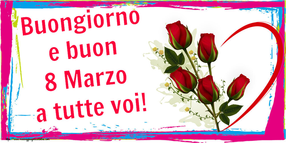 8 Marzo Buongiorno e buon 8 Marzo a tutte voi! ~ 5 rose rosse con cuori