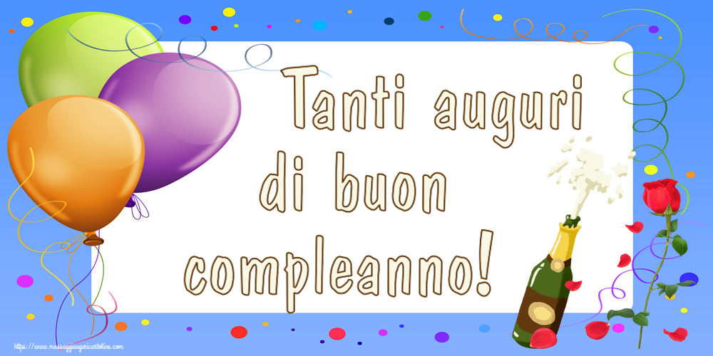 Cartoline di auguri - Tanti auguri di buon compleanno! ~ disegno con uno champagne e una rosa - messaggiauguricartoline.com