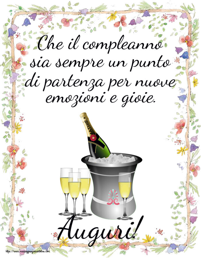 Cartoline di auguri - Che il compleanno sia sempre un punto di partenza per nuove emozioni e gioie. Auguri! ~ secchiello champagne e glasses - messaggiauguricartoline.com