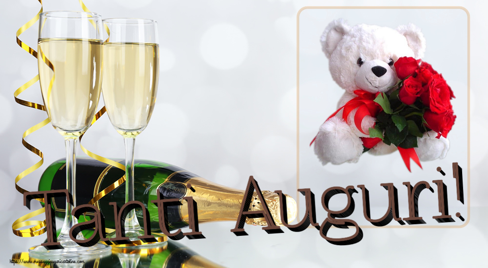 Cartoline di auguri - 🌼 Tanti Auguri! ~ orsacchiotto bianco con rose rosse - messaggiauguricartoline.com