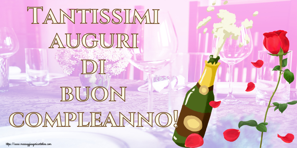 Tantissimi auguri di buon compleanno! ~ disegno con uno champagne e una rosa