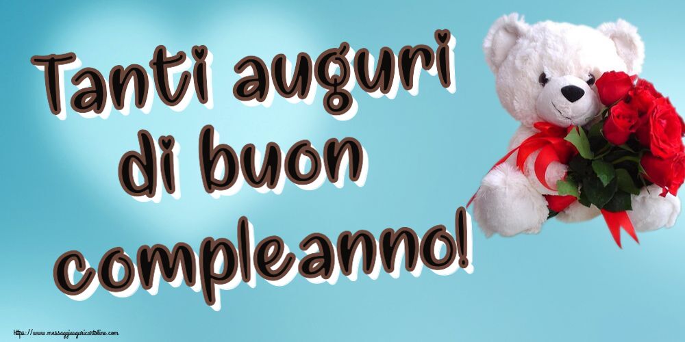 Cartoline di auguri - Tanti auguri di buon compleanno! ~ orsacchiotto bianco con rose rosse - messaggiauguricartoline.com