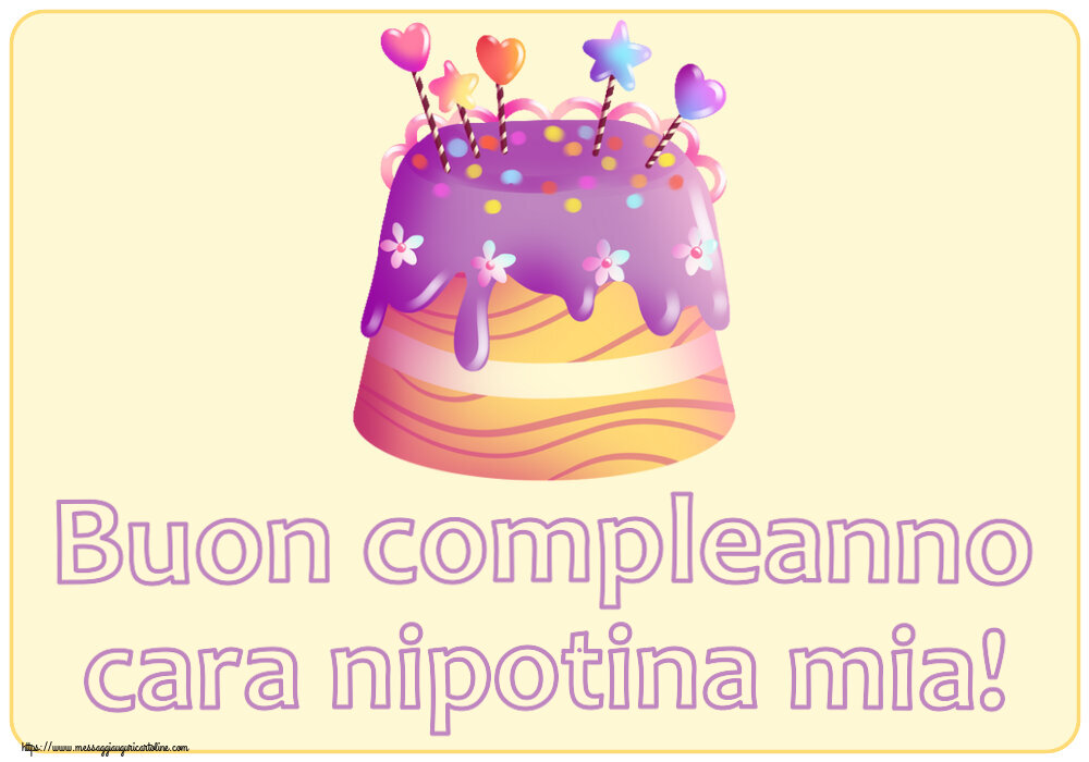 Cartoline per bambini - Buon compleanno cara nipotina mia! ~ torta di caramelle - messaggiauguricartoline.com