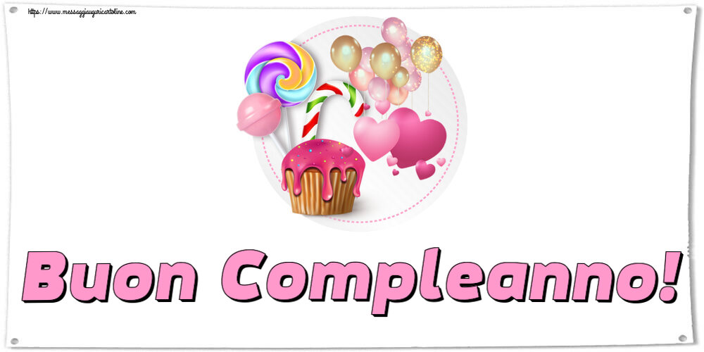 Cartoline per bambini - Buon Compleanno! ~ torta, candy e palloncini - messaggiauguricartoline.com