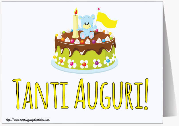Cartoline per bambini - Tanti Auguri! ~ torta con orsacchiotto - messaggiauguricartoline.com