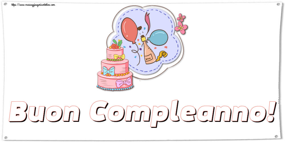 Bambini Buon Compleanno! ~ disegno con torta, champagne, palloncini