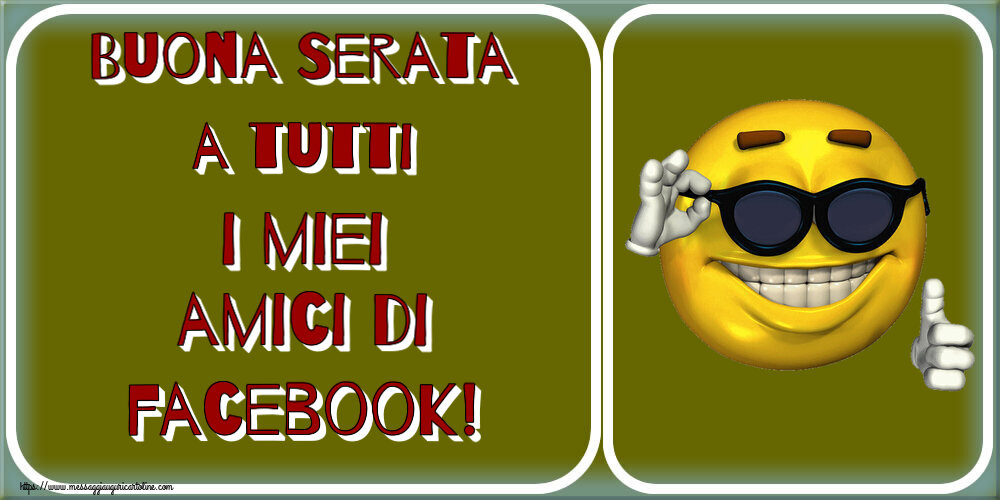 Cartoline di buonasera - Buona Serata a tutti i miei amici di facebook! ~ emoticon divertente con occhiali - messaggiauguricartoline.com