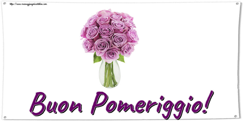 Cartoline di buon pomeriggio - Buon Pomeriggio! ~ rose viola in vaso - messaggiauguricartoline.com