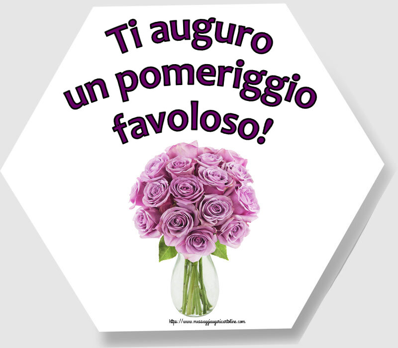 Cartoline di buon pomeriggio - Ti auguro un pomeriggio favoloso! ~ rose viola in vaso - messaggiauguricartoline.com