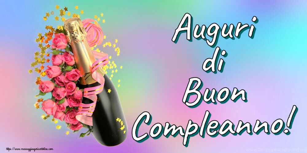 Auguri di Buon Compleanno! ~ composizione con champagne e fiori