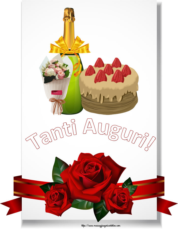 Compleanno Tanti Auguri! ~ torta, champagne e un bouquet di fiori
