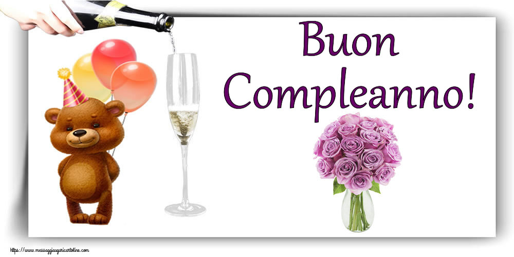 Cartoline di compleanno - Buon Compleanno! ~ rose viola in vaso - messaggiauguricartoline.com