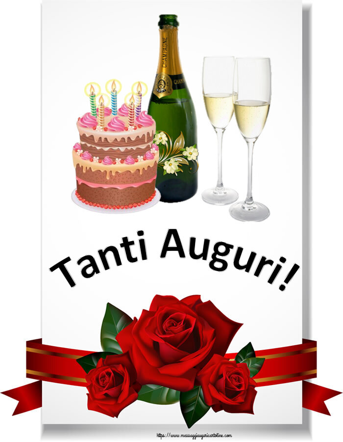 Compleanno Tanti Auguri! ~ champagne con bicchieri e torta con candeline