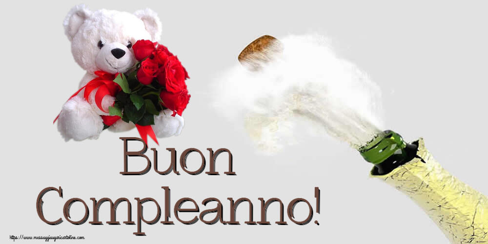 Cartoline di compleanno - Buon Compleanno! ~ orsacchiotto bianco con rose rosse - messaggiauguricartoline.com