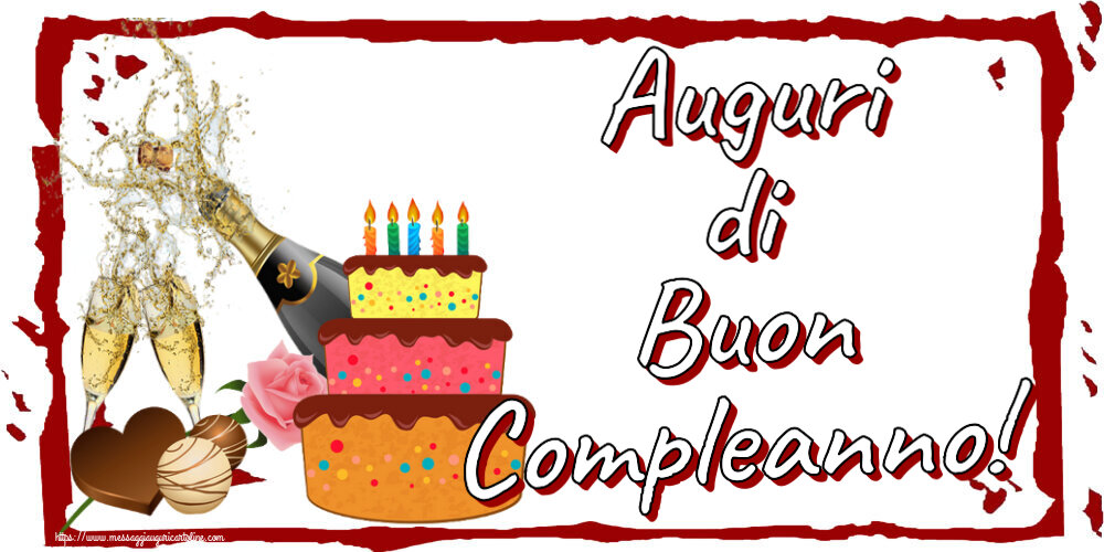 Cartoline di compleanno - Auguri di Buon Compleanno! ~ champagne e torta con candeline - messaggiauguricartoline.com