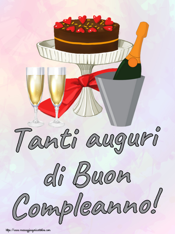 Compleanno Tanti auguri di Buon Compleanno! ~ torta, champagne con bicchieri