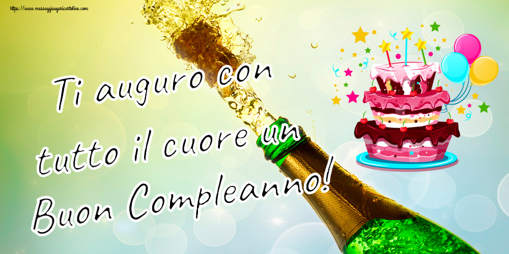 Cartoline di compleanno - 🎂 Ti auguro con tutto il cuore un Buon Compleanno! ~ torta clipart - messaggiauguricartoline.com