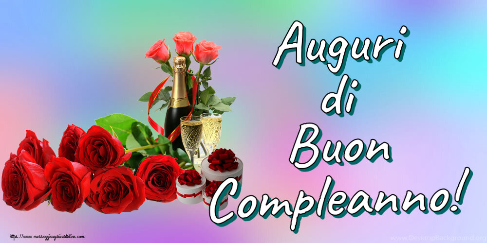 Auguri di Buon Compleanno! ~ composizione con champagne e rose