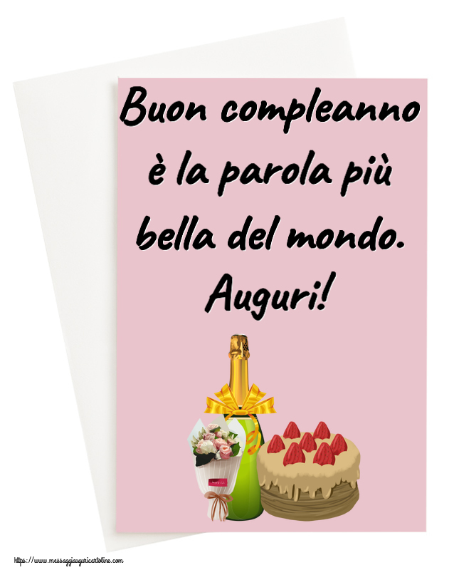 Compleanno Buon compleanno è la parola più bella del mondo. Auguri! ~ torta, champagne e un bouquet di fiori