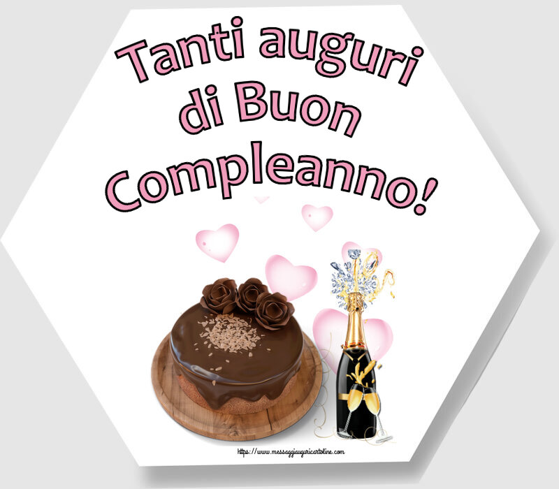 Cartoline di compleanno - Tanti auguri di Buon Compleanno! ~ torta al cioccolato e champagne - messaggiauguricartoline.com