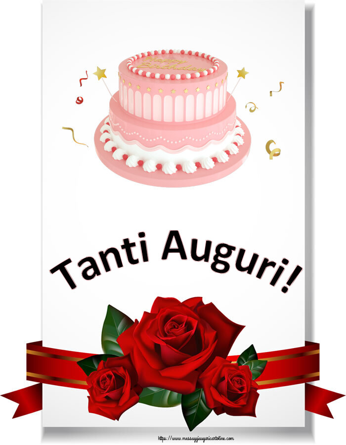 Cartoline di compleanno - 🎂 Tanti Auguri! ~ Torta rosa con Happy Birthday - messaggiauguricartoline.com