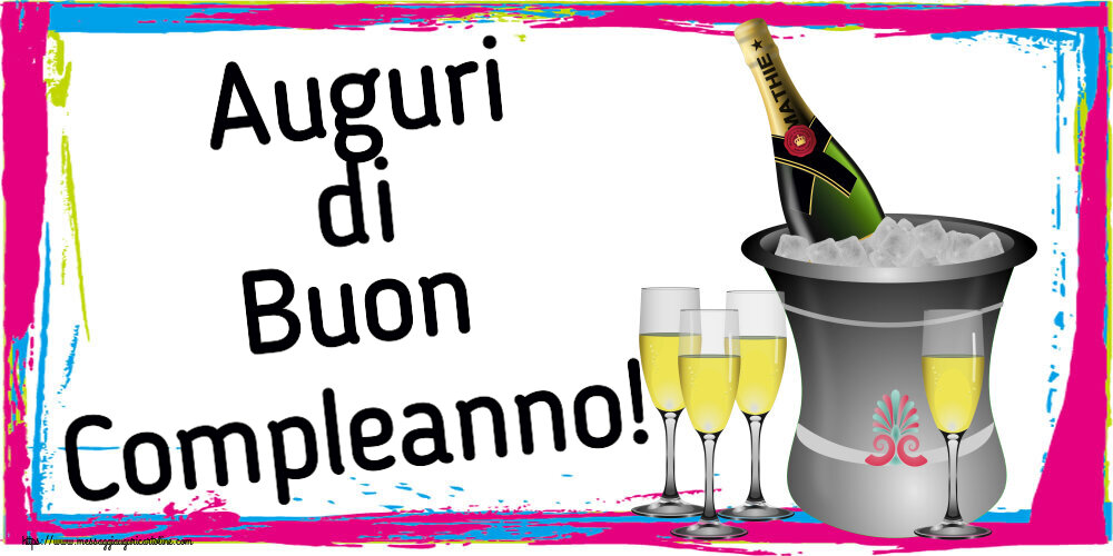 Cartoline di compleanno - Auguri di Buon Compleanno! ~ secchiello champagne e glasses - messaggiauguricartoline.com