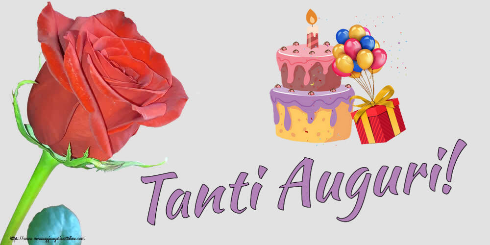 Cartoline di compleanno - 🎂 Tanti Auguri! ~ torta, palloncini e coriandoli - messaggiauguricartoline.com