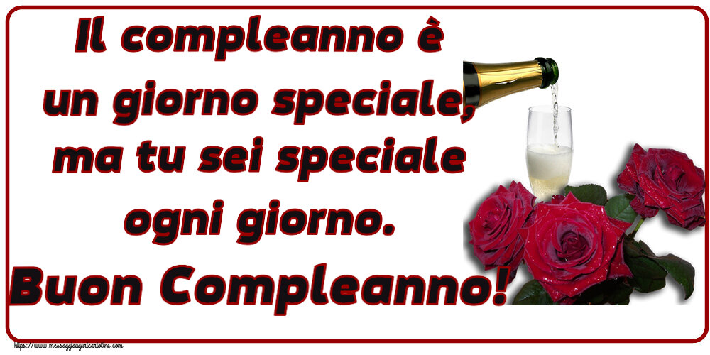 Compleanno Il compleanno è un giorno speciale, ma tu sei speciale ogni giorno. Buon Compleanno! ~ tre rose e champagne