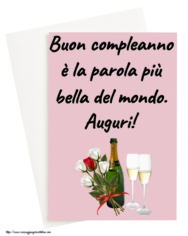 Cartoline di compleanno - Buon compleanno è la parola più bella del mondo. Auguri! ~ 4 rose bianche e una rosa rossa - messaggiauguricartoline.com