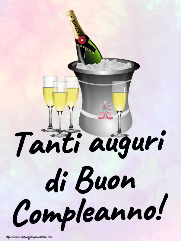 Cartoline di compleanno - 🍾🥂 Tanti auguri di Buon Compleanno! ~ secchiello champagne e glasses - messaggiauguricartoline.com