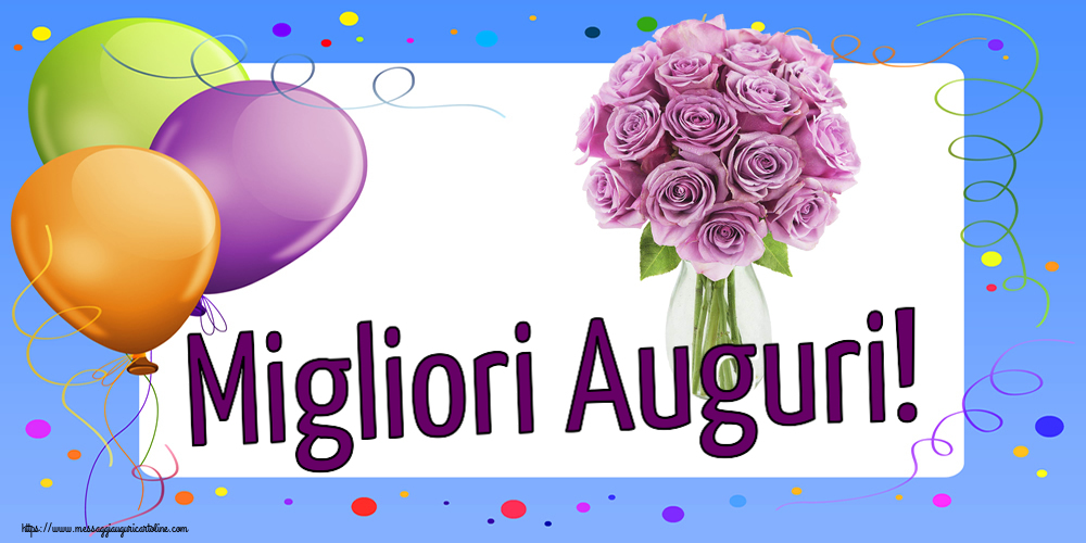 Cartoline di compleanno - Migliori Auguri! ~ rose viola in vaso - messaggiauguricartoline.com
